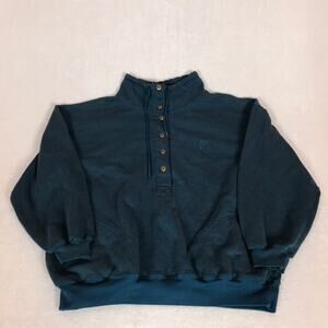 Vintage Y2k Pro Spirit Mock Neck Button Henley Basic Pullover Sweatshirt Large